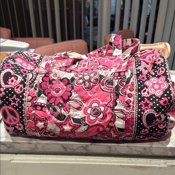 Justice Handbags - Justice Pink and Black Travel Bag with Bold Floral Design